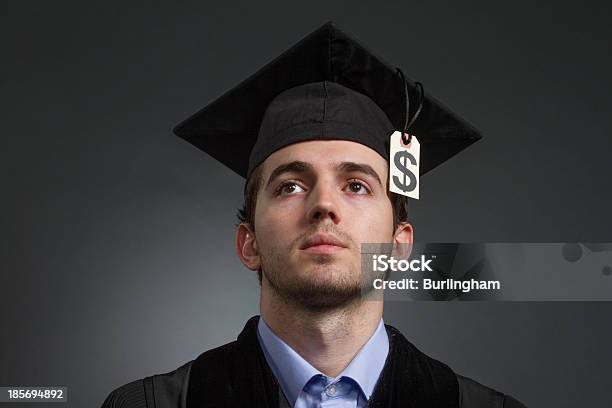 College Graduate With Tuition Price Tag On Mortarboard Horizontal Stock Photo - Download Image Now