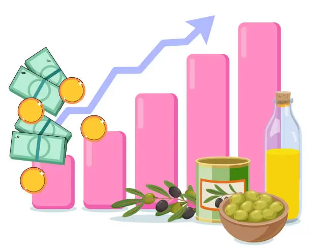Vector illustration of Bottle of olive oil and money