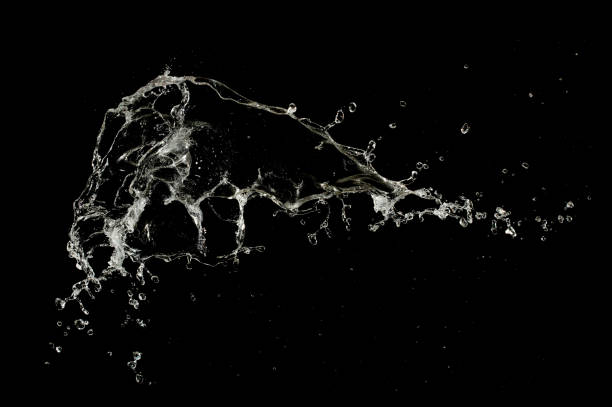 istock Shape form throw of Water splashes into drop water attack fluttering in air and stop motion freeze shot. Splash Water for explosion texture graphic resource elements, black background isolated 1856968011