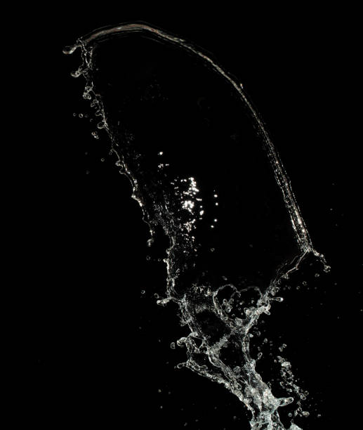istock Shape form throw of Water splashes into drop water attack fluttering in air and stop motion freeze shot. Splash Water for explosion texture graphic resource elements, black background isolated 1856968559