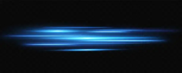 Vector illustration of Horizontal neon lines. Light speed stripes. Futuristic blue motion lines.