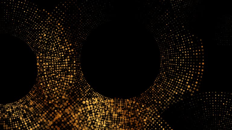 Shiny golden halftones particles abstract sparkling circles motion background