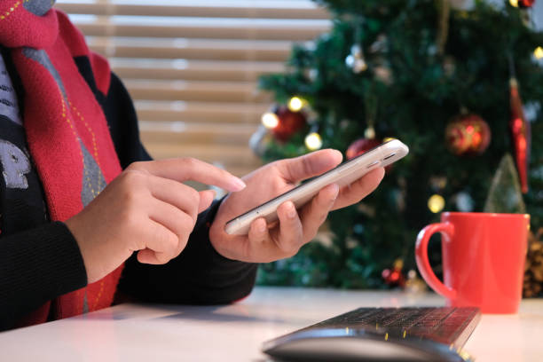 istock Close-up hands send text to chat, social networks. Mock up 1857019725