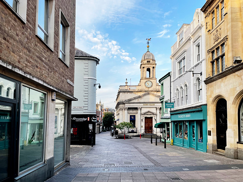 Shops on London street in Norwich. August 2023