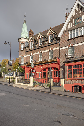 Highgate Hill, London, England - October 31th 2023:  Typical English architecture in a residential suburb to London