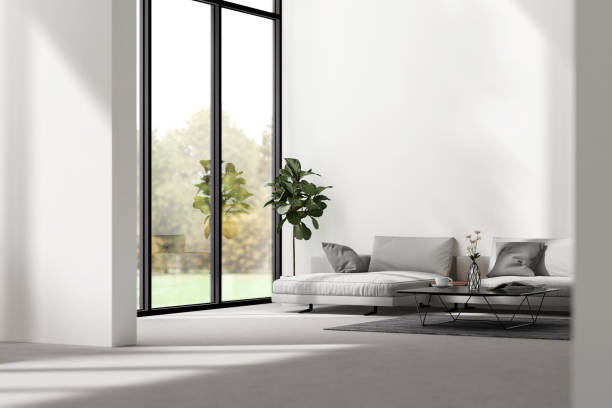 istock Modern loft style living with garden view 3d render 1857087749