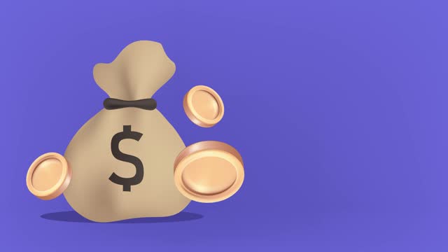 3D money bag with coin Icon of nice animated for your video. 4K video Motion graphics