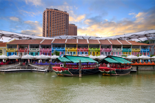 Colorful Historic Houses by Singapore River at Clarke Quay