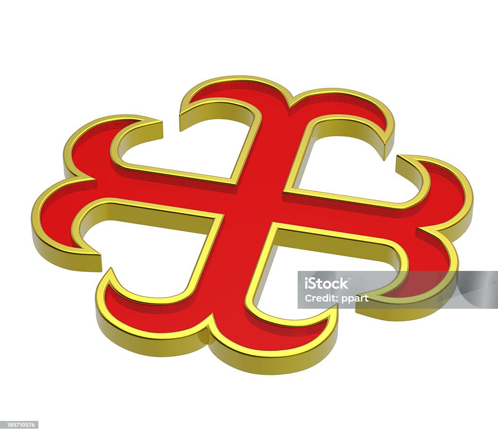 Rojo con bastidor heraldic cruce de oro Aislado en blanco. - Foto de stock de Amarillo - Color libre de derechos