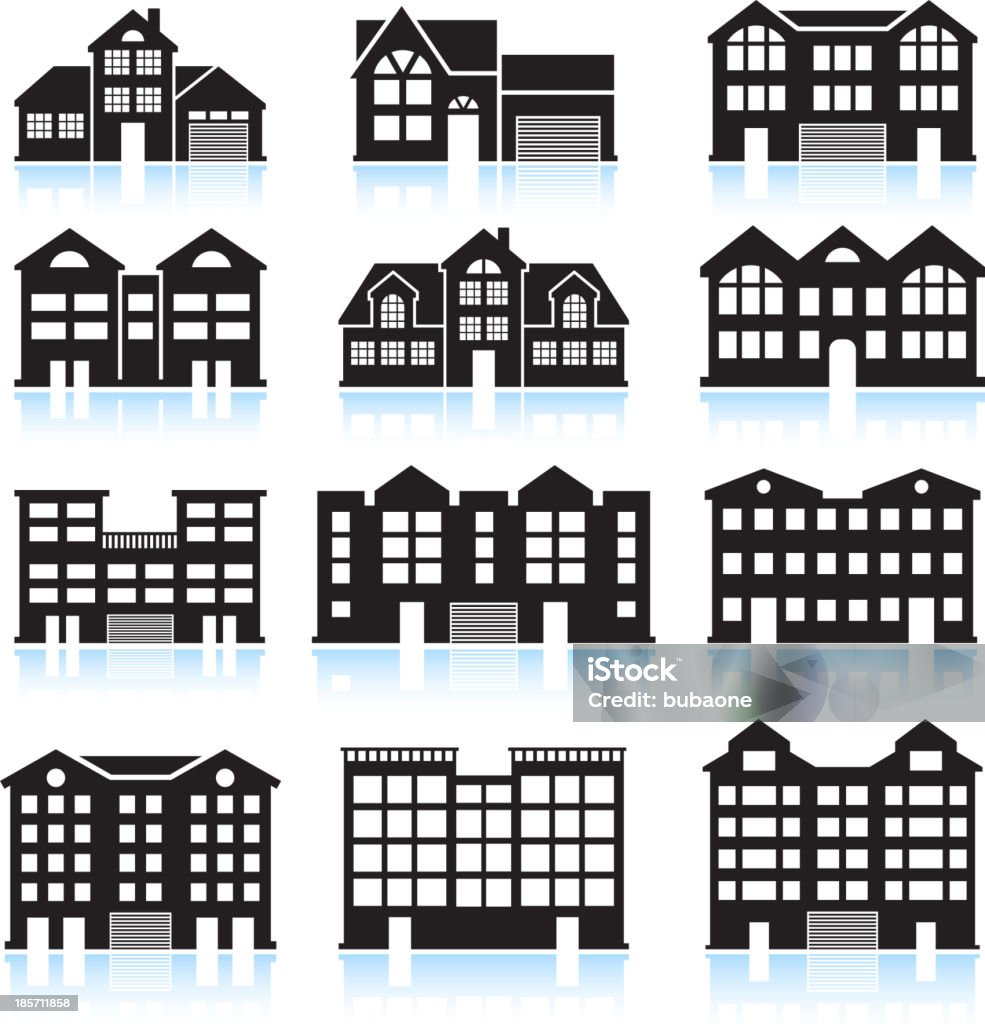 House and Condo Building black & white vector icon set House and Condo Building black & white icon set Icon Symbol stock vector