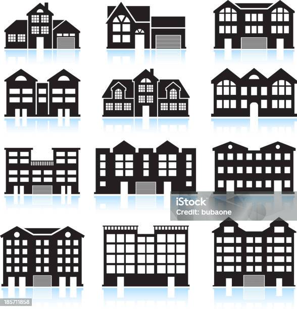 House And Condo Building Black White Vector Icon Set Stock Illustration - Download Image Now