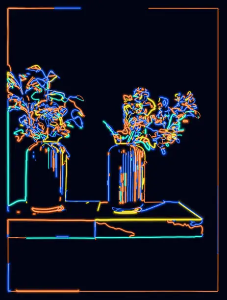 Vector illustration of Vector cyber neon effect still life flower arrangement scene background