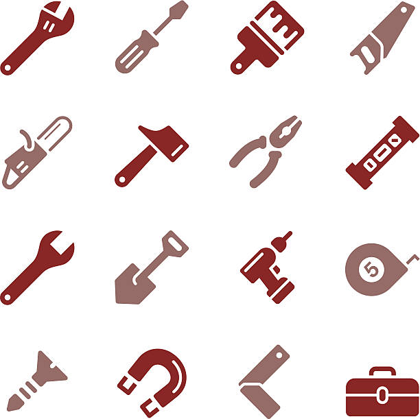 инструменты иконы-цвета серии - holding screwdriver stock illustrations