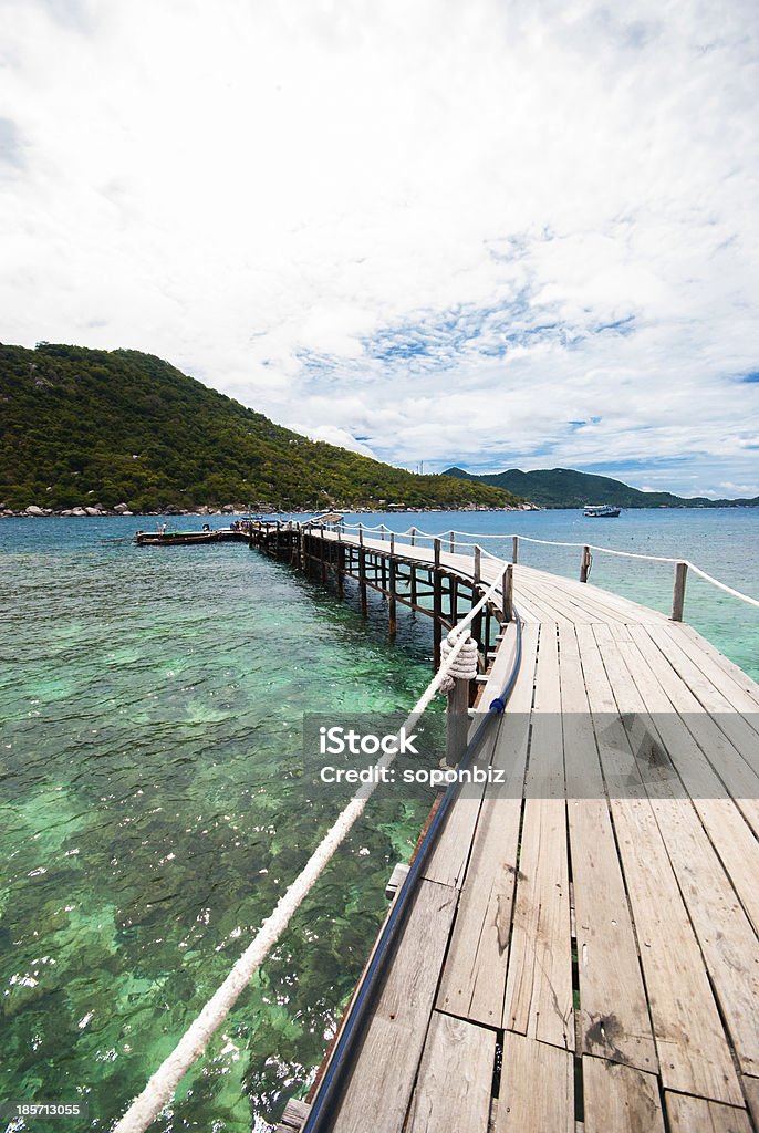 El puente de madera en una hermosa playa - Foto de stock de Aire libre libre de derechos