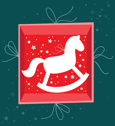 Christmas gift box with rocking horse toy