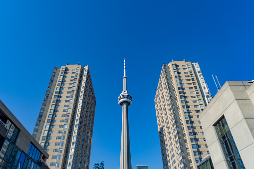 rogers centre dome and the famous landmark the cn tower next to it