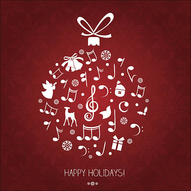 illustrazioni stock, clip art, cartoni animati e icone di tendenza di musica natalizia palla - christmas present bow christmas snowflake