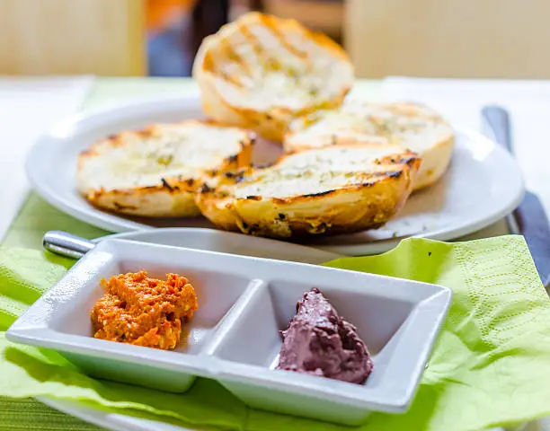 plate with Aperitif Olive pate and bread