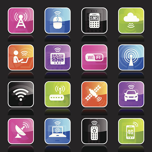 Ubergloss Icons - Wireless Technology Illustration containing different wireless technology icons. satellite phone stock illustrations