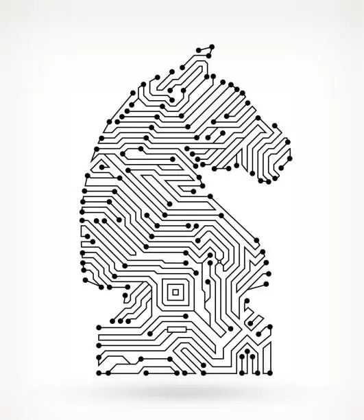 Vector illustration of Chess Knight Piece on Circuit Board