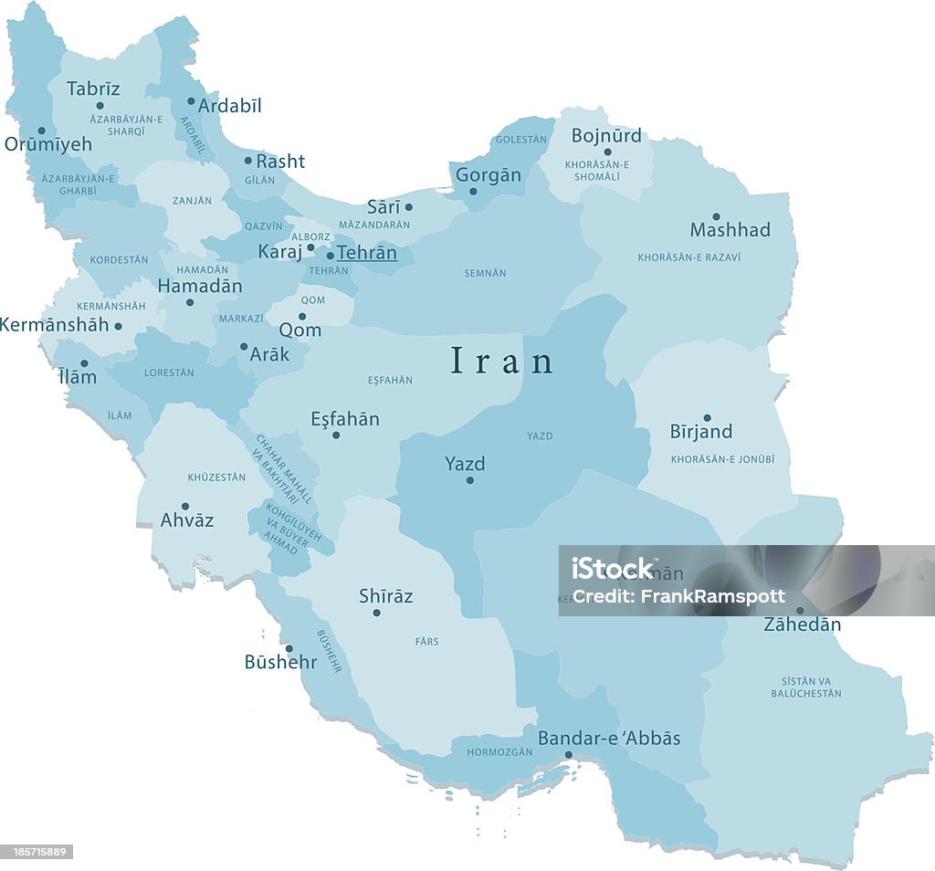 Iran Vektor-Karte Regionen Isoliert - Lizenzfrei Karte - Navigationsinstrument Vektorgrafik