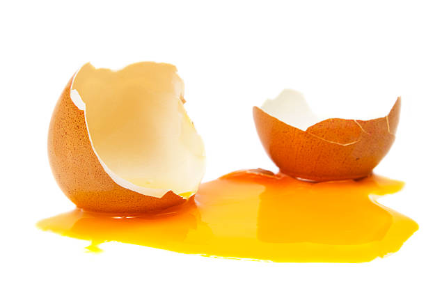 egg broken egg on white background egg yolk on white stock pictures, royalty-free photos & images