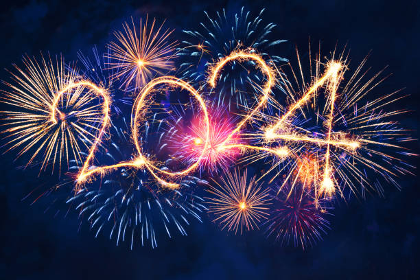 istock Sparkle firework on black background, happy new year 2024 concept. 1857165477
