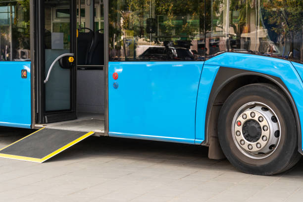 istock Bus ramp low floor. Accessibility in public transport. Bus ramp low floor. 1857185509