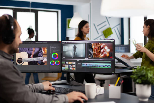 istock Creator content wearing headphones editing film montage 1857198182