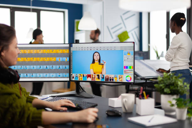 istock Freelancer retoucher woman working on computer with photo editing software 1857203488