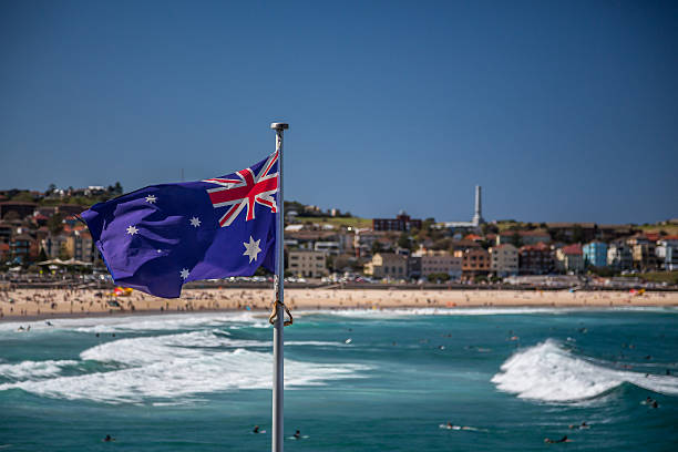 플랙-본다이 비치 호주 - australian flag flag australia horizontal 뉴스 사진 이미지