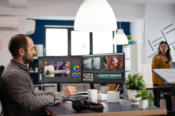 istock Video editor man editing movie project working in start up creativity multimedia agency 1857232524