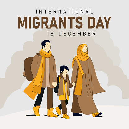 International Migrants Day Poster Social Media Design - Immigrant Family Illustration