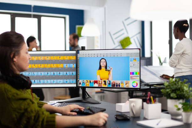 istock Photographer retoucher woman working on computer with photo editing software 1857244062