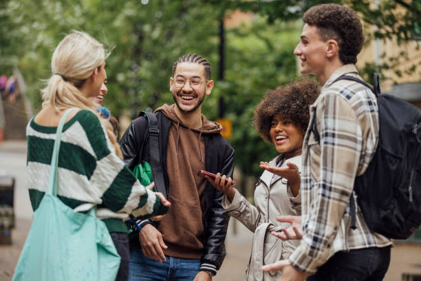 Students Chatting in the City before Uni