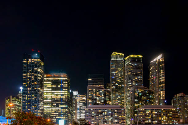 Tower Blocks near the CN Tower in Toronto, Ontario, Canada.  This is a night shot.