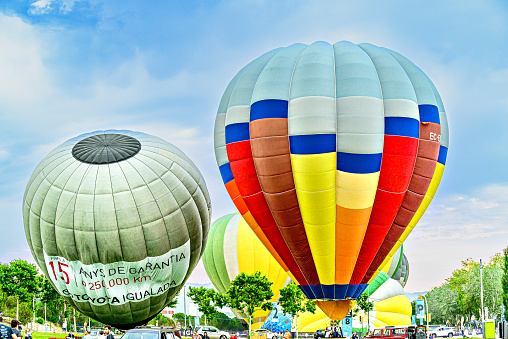 Igualada, Barcelona, July 6, 2023. 27th European Balloon Festival. Concentration of hot air balloons, exhibition and competition in the city of Igualada