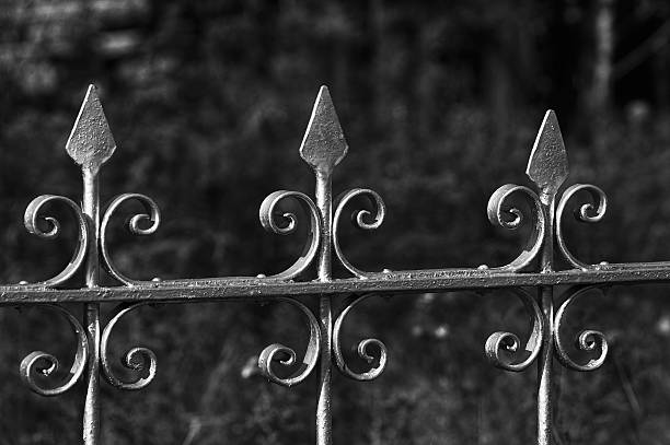 istock Details architecture : Iron ornate fence, silver color 185726785