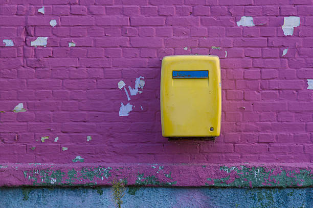 Yellou Postbox on Wall Purple
