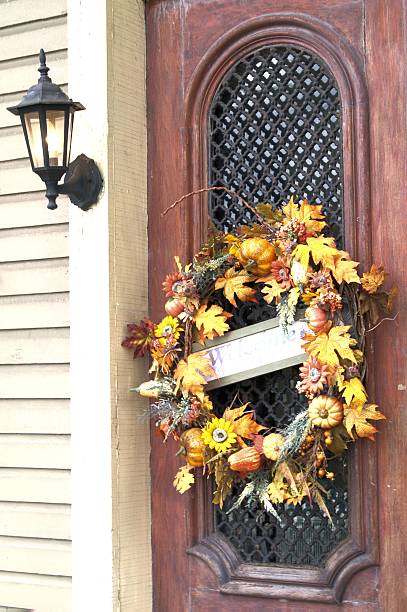 istock Autumn wreath on front door 185727649