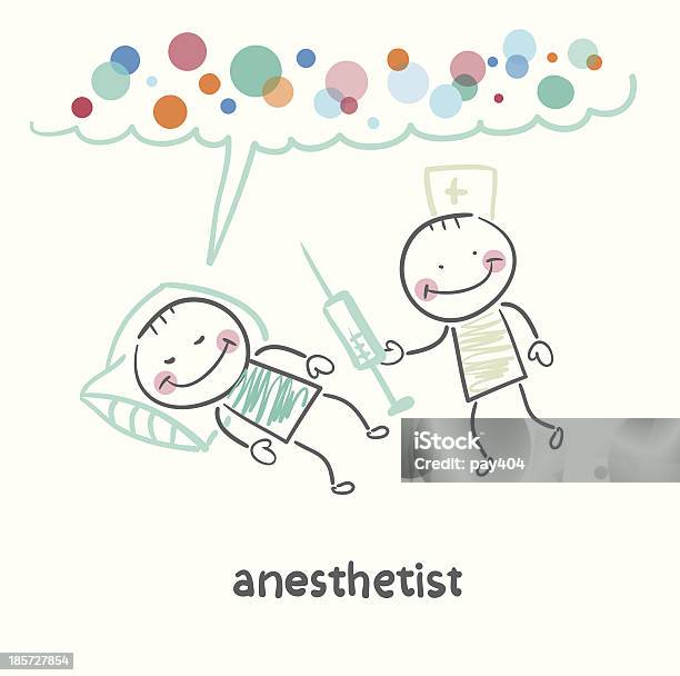 Ilustración de Anestesista Con Jeringa Junto A Un Paciente De Dormitorio y más Vectores Libres de Derechos de Anestesista