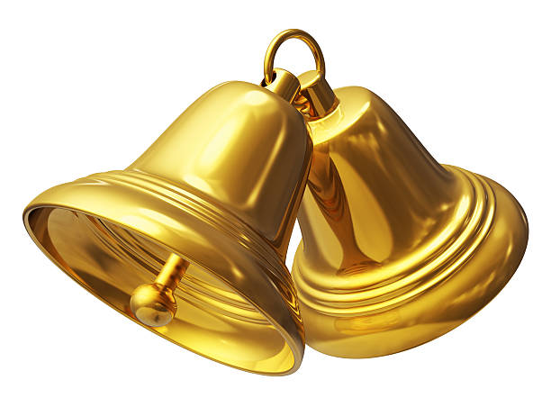 istock Two golden Christmas bells on white 185728293