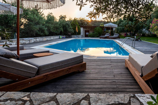 istock Swimming pool and beds for relaxing 1857326806