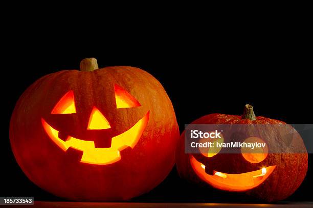 A Picture Of Two Halloween Pumpkins Stock Photo - Download Image Now - Carving - Craft Product, Pumpkin, Two Objects