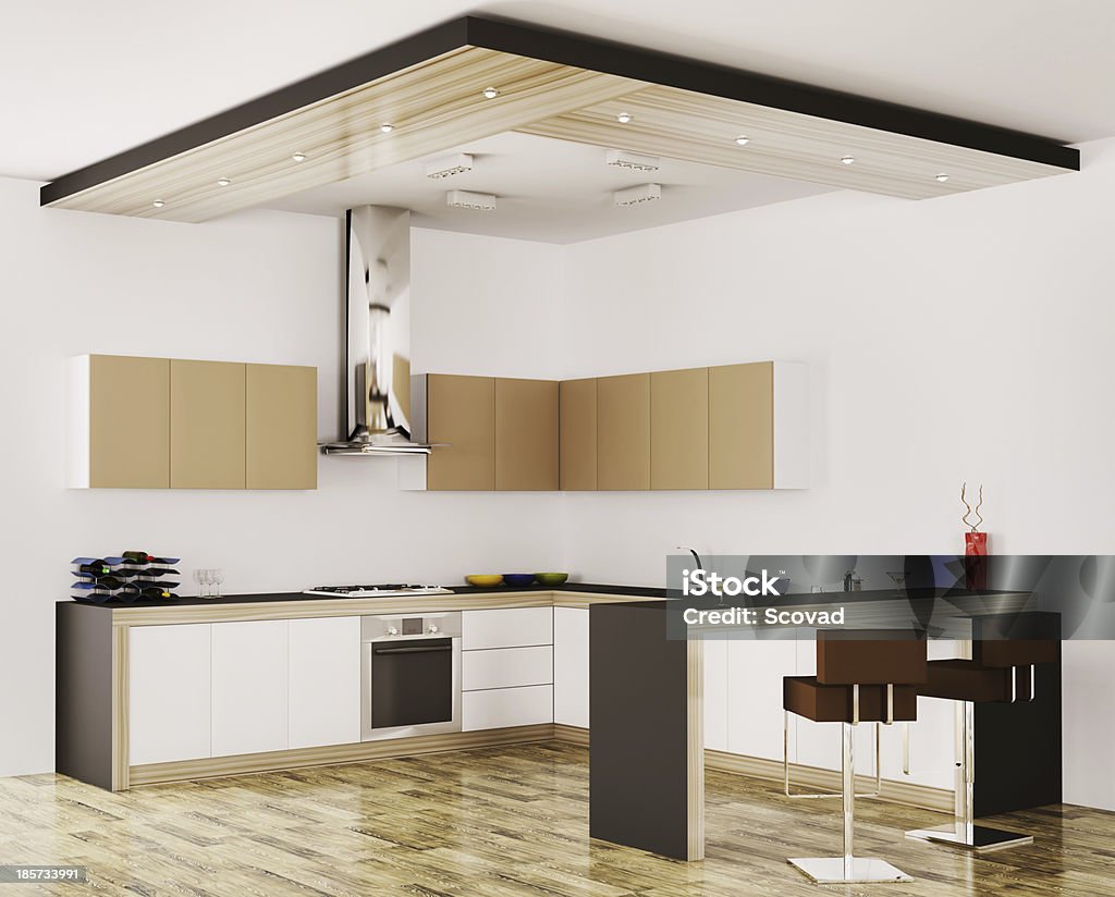 Cuisine moderne 3d intérieur - Photo de Ameublement libre de droits