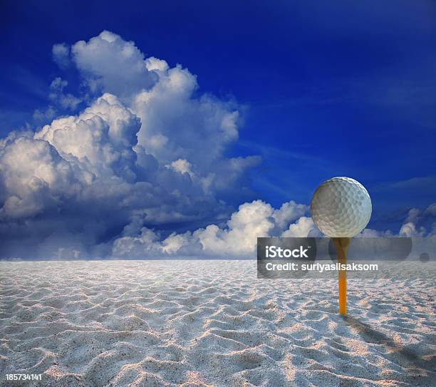 Golf Ball On Yellow Tee Stock Photo - Download Image Now - Beach, Blue, Cloud - Sky