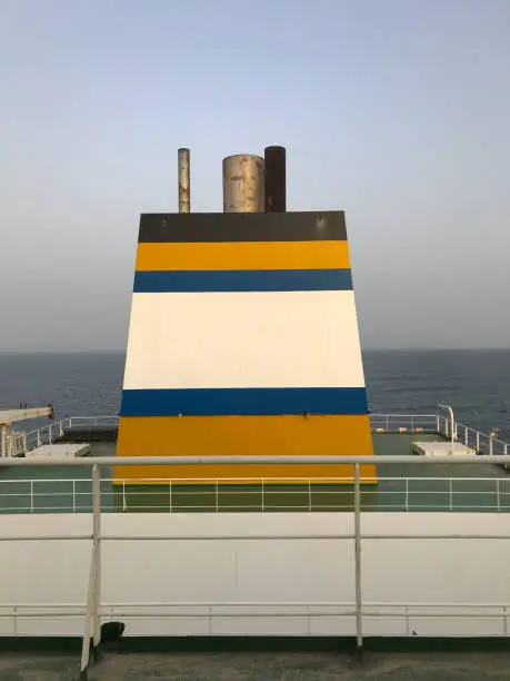 Photo of View of the funnel of a merchant ship at sea
