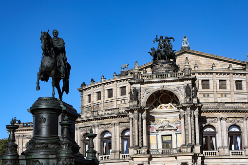 Statue of King Johann on Theaterplatz in front of Semperoper Dresden, Germany.