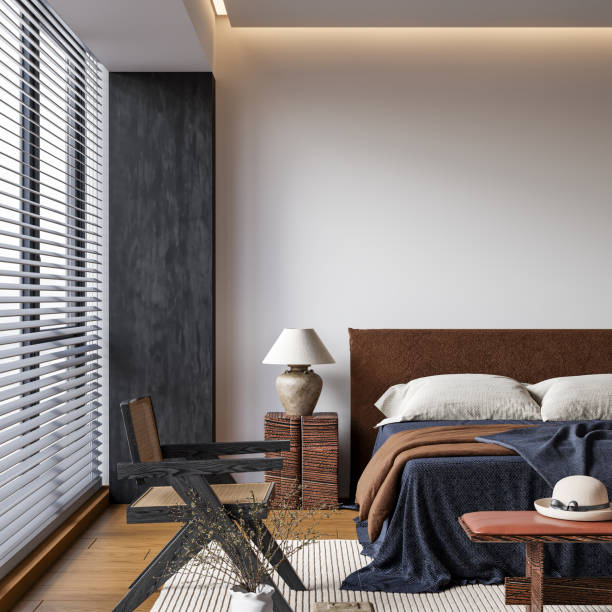 istock Wabi Sabi Interior Bedroom Wallpaper Mockup 1857418892