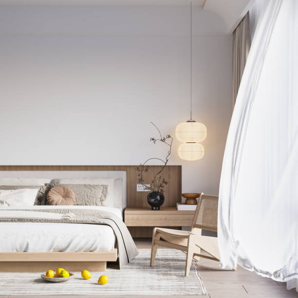istock Wabi Sabi Interior Bedroom Wallpaper Mockup 1857419421